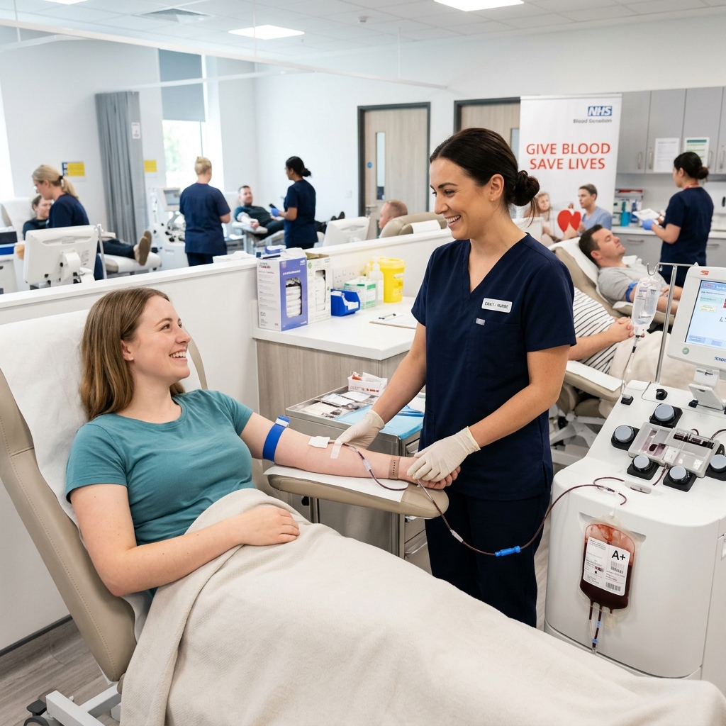 Indian blood donor coordinates inside a clinic