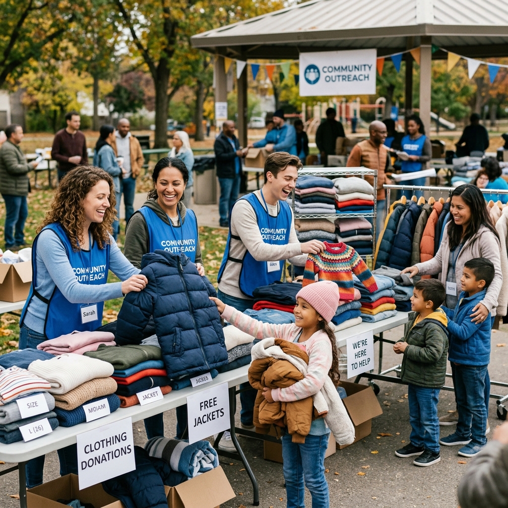 Volunteers distributing clean clothes to rural families