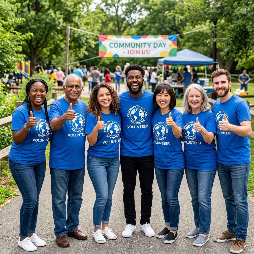 Diverse Indian volunteers posing in uniform blue NGO t-shirts